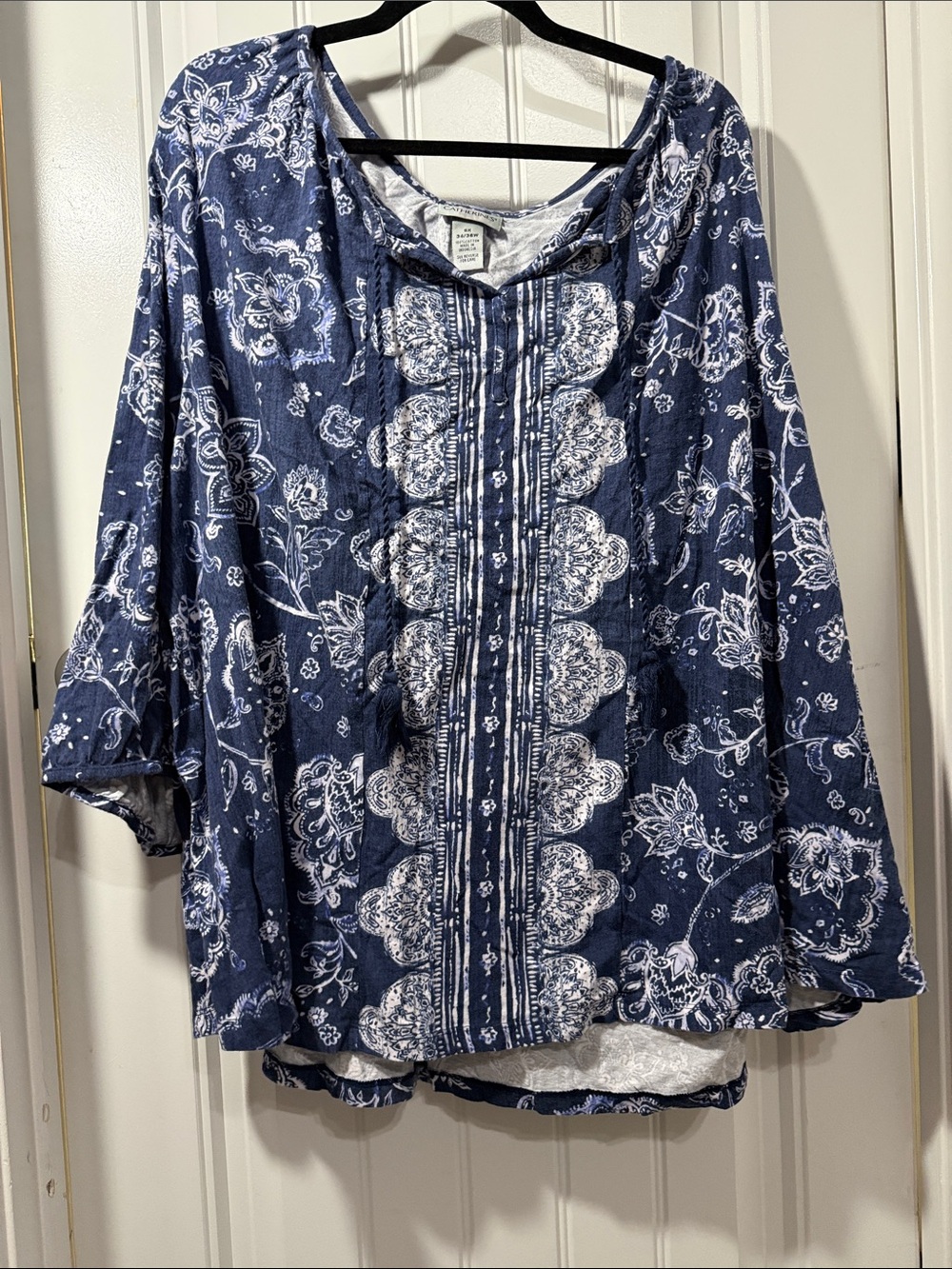 Catherines Navy Blue Floral Button-Front Tunic